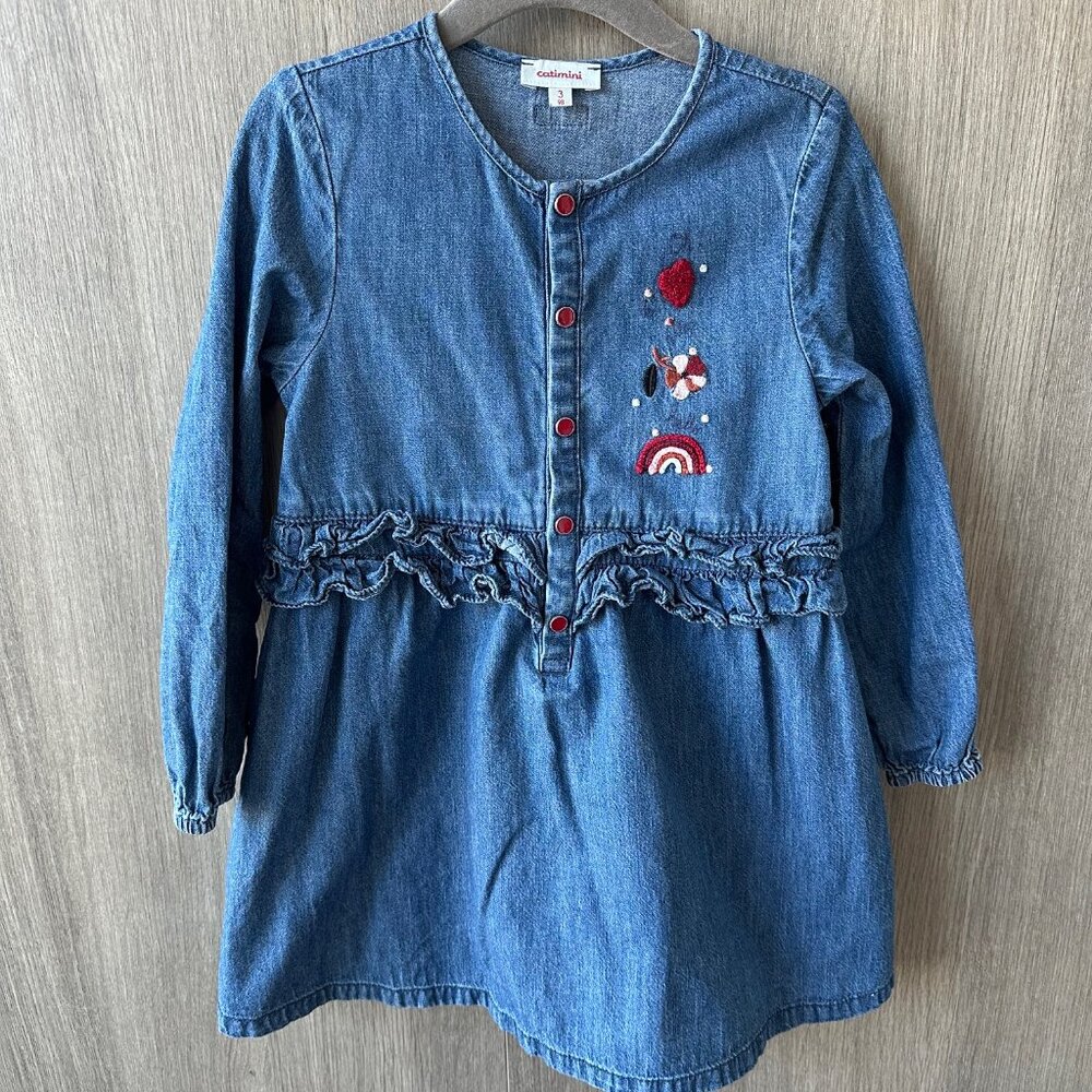 Catimini Denim Dress with Embroidery- Size 3